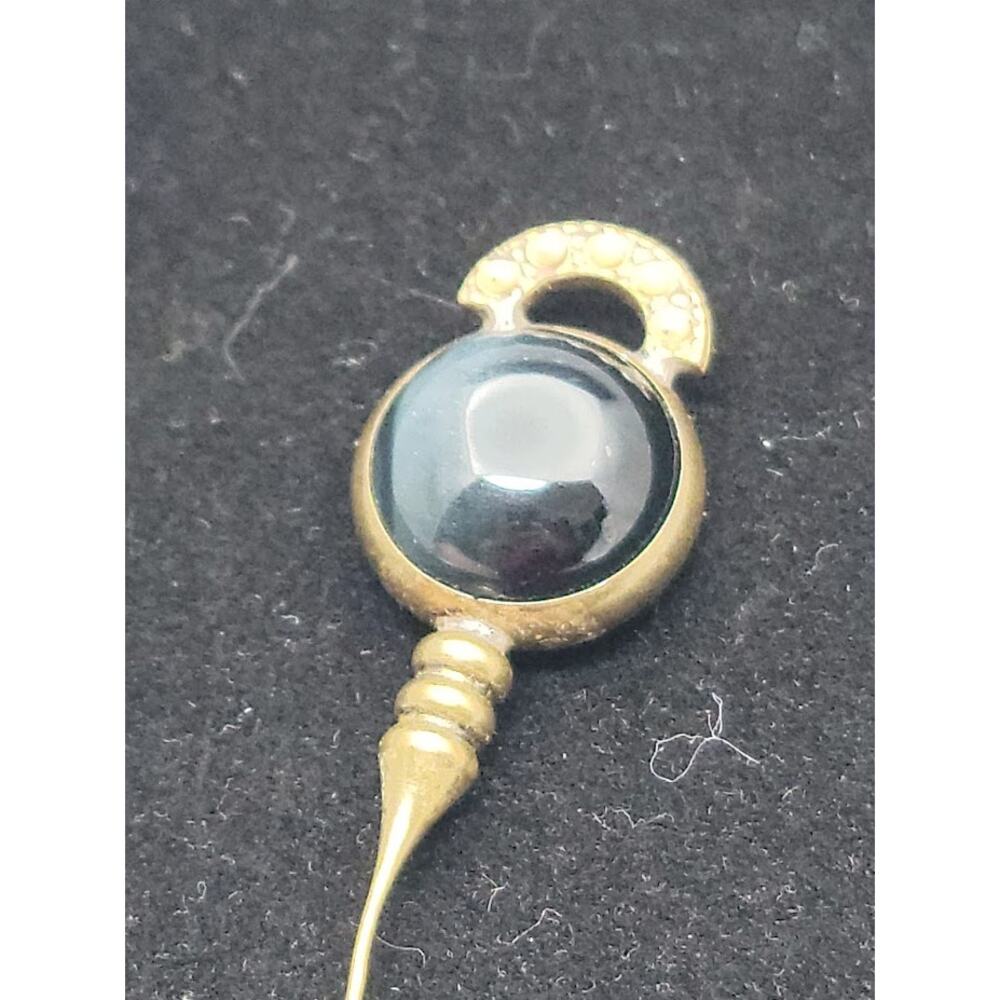 Antique Victorian Hematite Stick Pin Rhinestone Accent Art Nouveau Lapel Jewelry - Picture 3 of 7